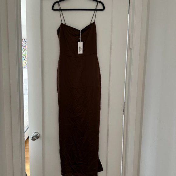 NWT Reformation Frankie Silk Maxi Dress SZ 4 Cafe Brown Center Back Slit - Picture 10 of 10